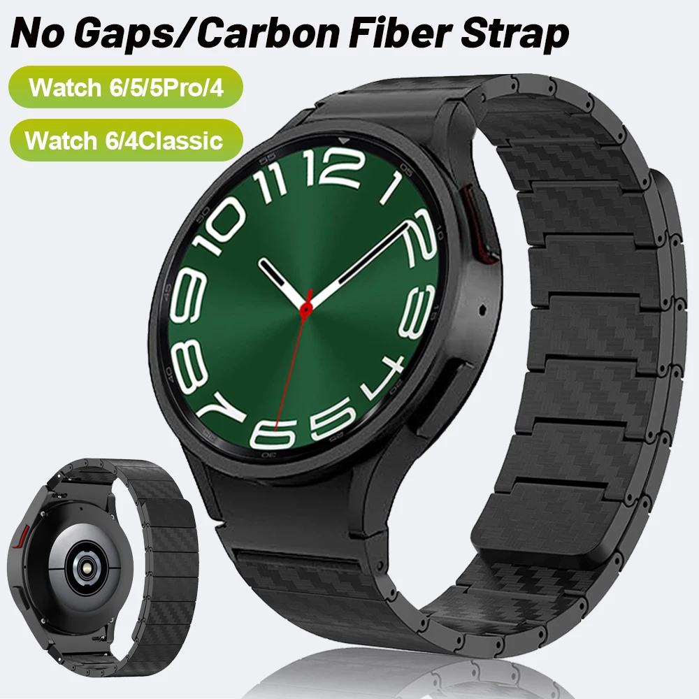 

No Gaps Carbon Fiber Magnetic Strap For Samsung Galaxy Watch 6 Classic 43 47mm 5 Pro 45mm Curved End Band For Watch6/5/4 40 44mm