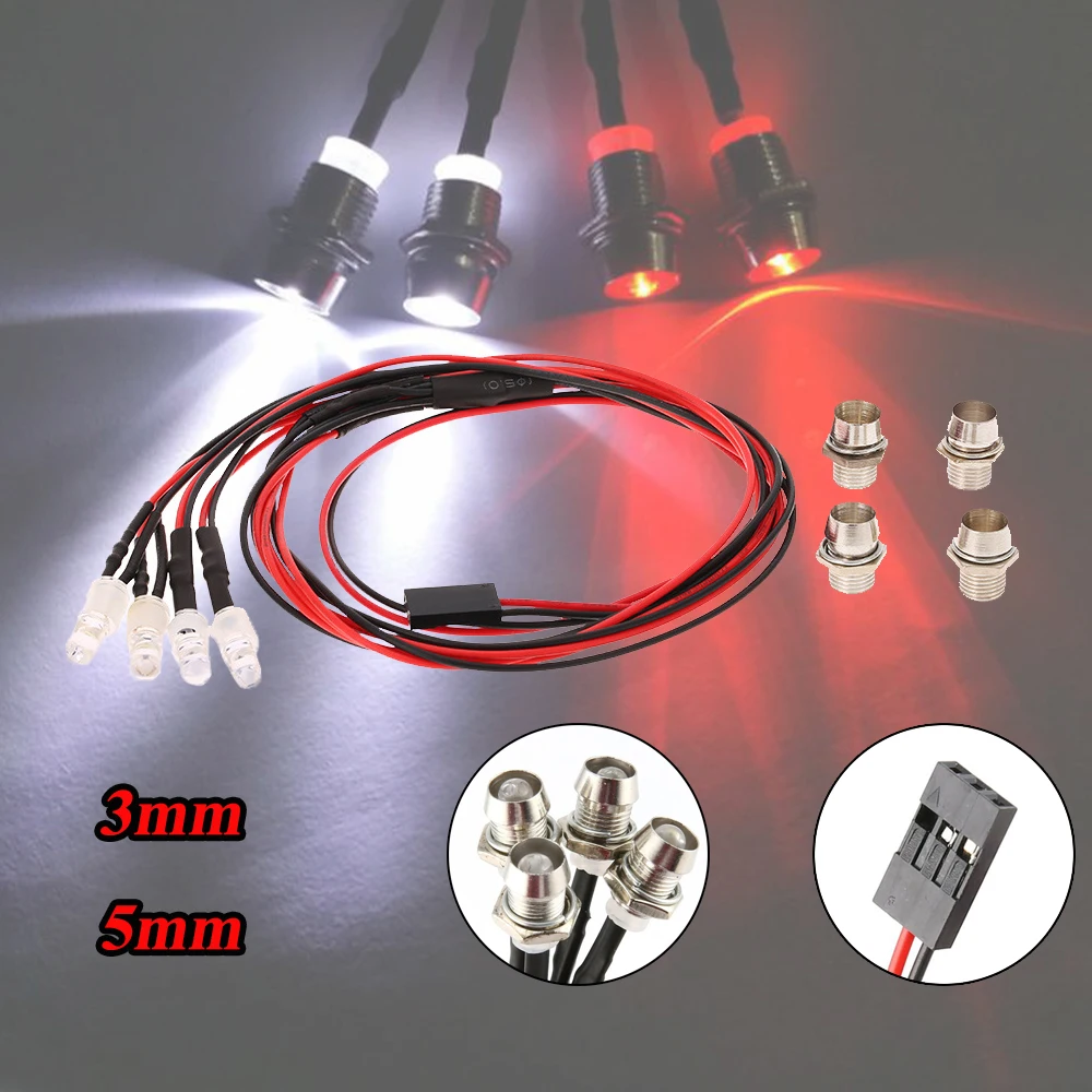 

3mm/5mm 4PCS RC Model Lamp Red/White Headlamps Headlights LED Light for Drift Car Traxxas Tamiya Axial Scx10 D90 Toy Accessories