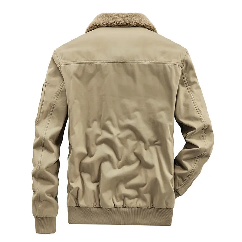 Winter Men's Jacket Fur Lined Coat Cotton-padded Clothes New Multiple Pockets Work Clothes Plush Thicken Lamb Wool Cotton Suit
