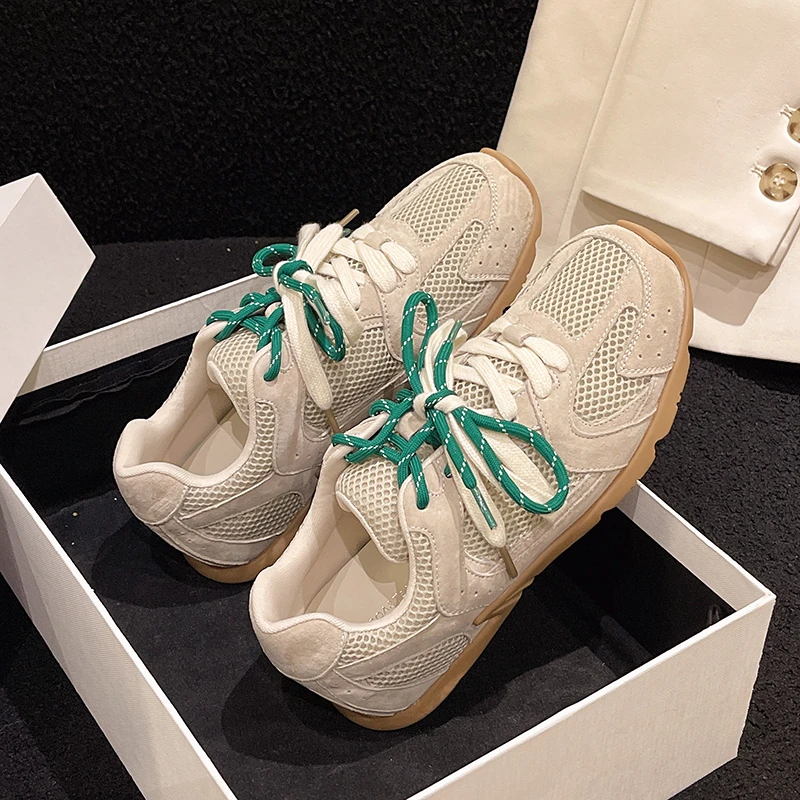 Shoes Woman 2024 Trend Mesh Breathable Women Casual Sneakers Lace-up Vulcanized Shoes Ladies Platform Sneakers Female Shoes