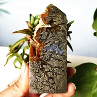 Natural Agate Crystal Tower Stone Wand Point  Room Decoration Agate and Pyrite Mineral Symbiont Ornaments Reiki Healing Crystals 1
