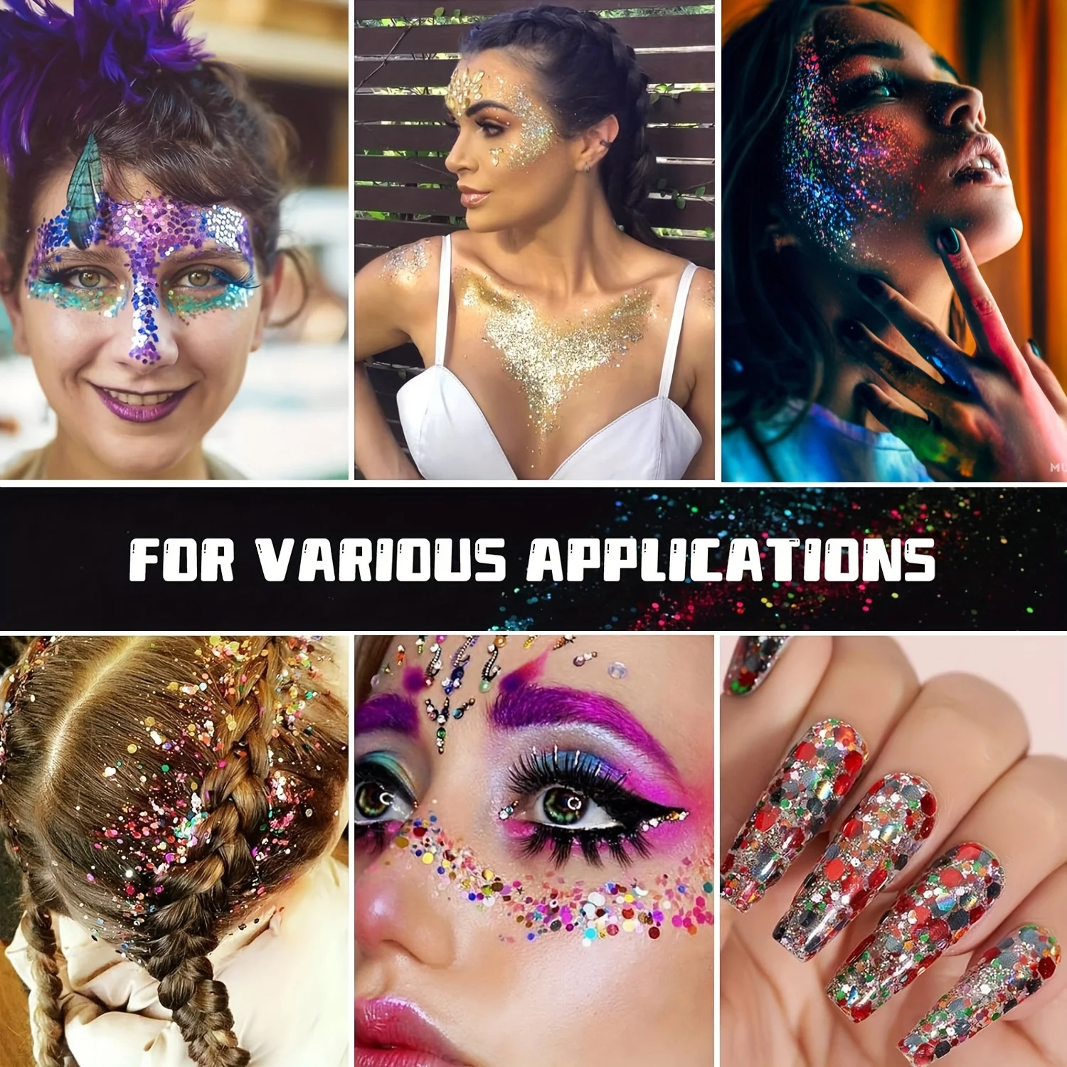 Glitter Sequins 50g Mixed Size Laser Sparkle Flakes for DIY Nail Hair Skin Music Festival