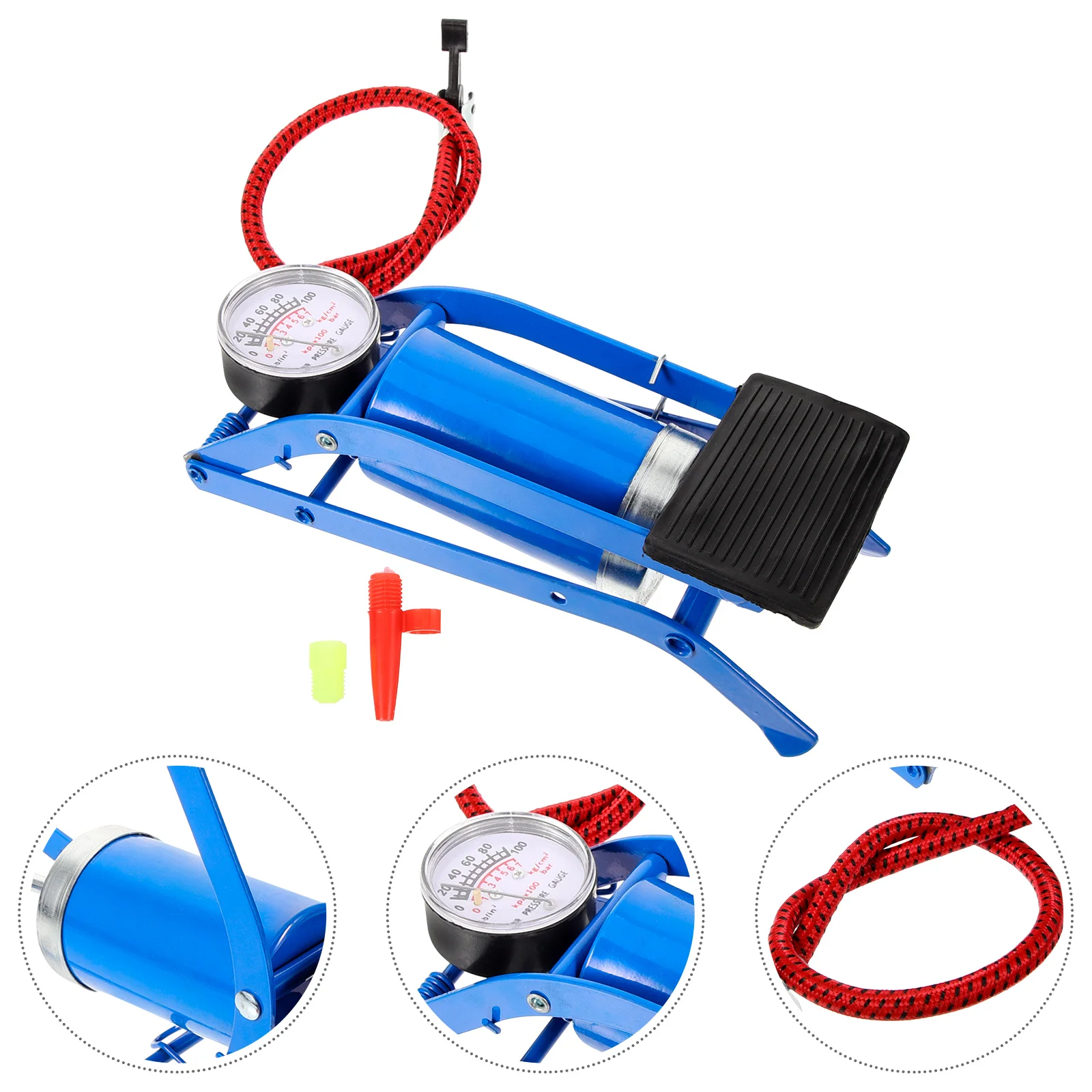 Велосипедный воздушный компрессор, портативный велосипедный насос для шин, насос с ножной активацией, воздушный насос высокого давления для велосипеда, автомобиля, мотоцикла, мяч (красный)