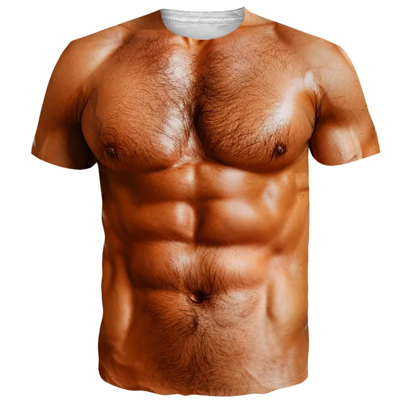 Funny Bikini Graphic T Shirts For Men 3d Printed Fake Abs Muscle Short Sleeve T-shirt Women Cosplay Costume Novelty Tees Shirt