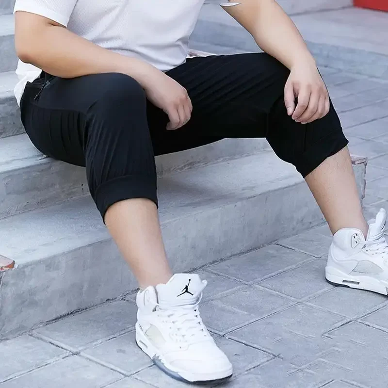 50-150KG Large size three quarters for men loose sports pants casual 3/4 shorts 5