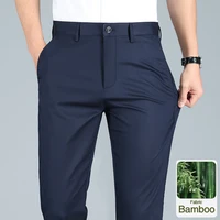 5-color Bamboo Fiber Business Casual Pants Men Spring Summer Thin Straight Classic Formal Trousers Elastic Korean Men's Pants