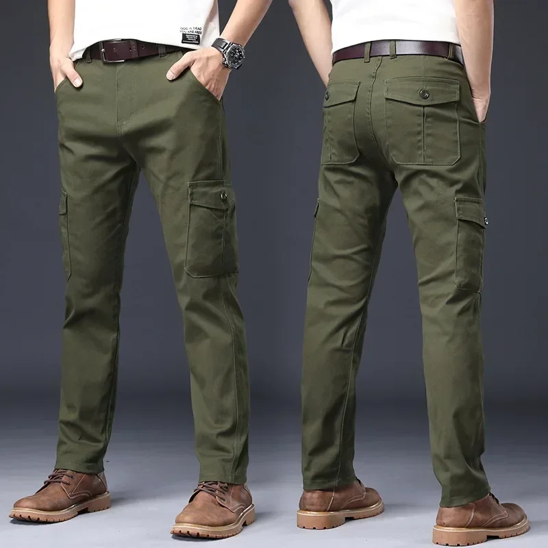 Spring Autumn Men's Cargo Pants Mens Casual Multi Pockets Military Large Size Tactical Trousers Men Cotton Straight Pants Black