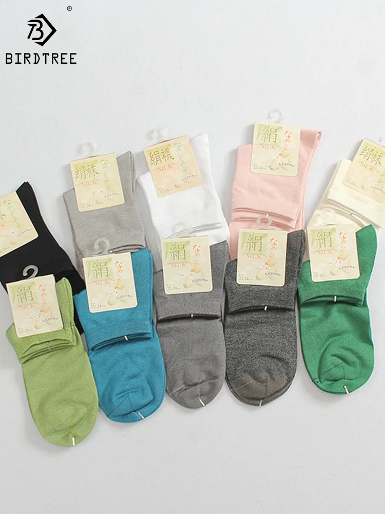 

Birdtree 3PCS 80%Spun Silk Women's Anti Odor Home Socks Breathable Sleep Wear Solid Color Thick Socks Fall Winter P3N861QM