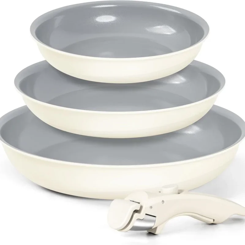 Набір керамічних сковорідок MICHELANGELO Знімна ручка Антипригарні набори сковорідок із нетоксичним покриттям Індукційна сумісна духовка Безпечна