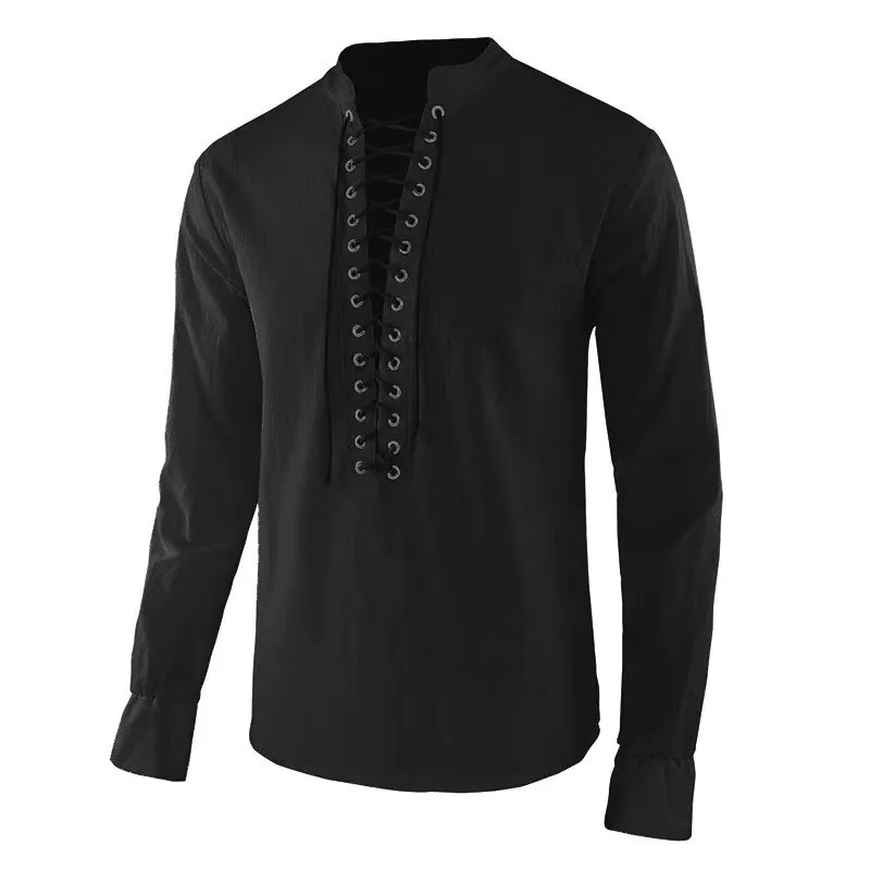 NANAMEEI Camicia da uomo in lino, senza maniche, da spiaggia, estiva, medievale, stile vichingo, con lacci, rinascimentale, viktorian steampunk