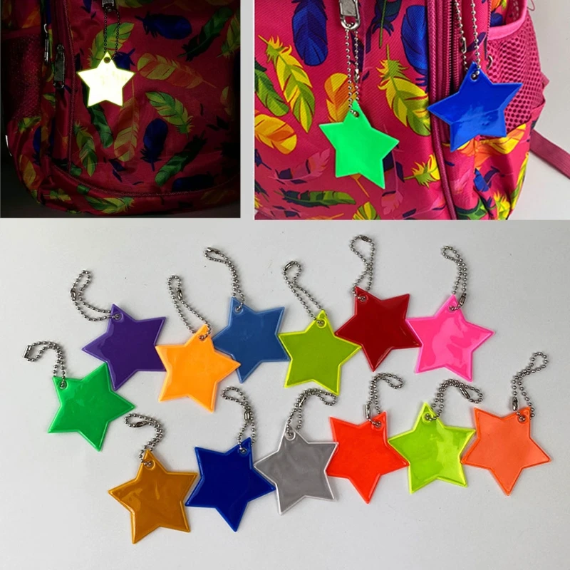8-Piece Child Safety Reflective Star Keychain Set for Backpacks and Jackets
