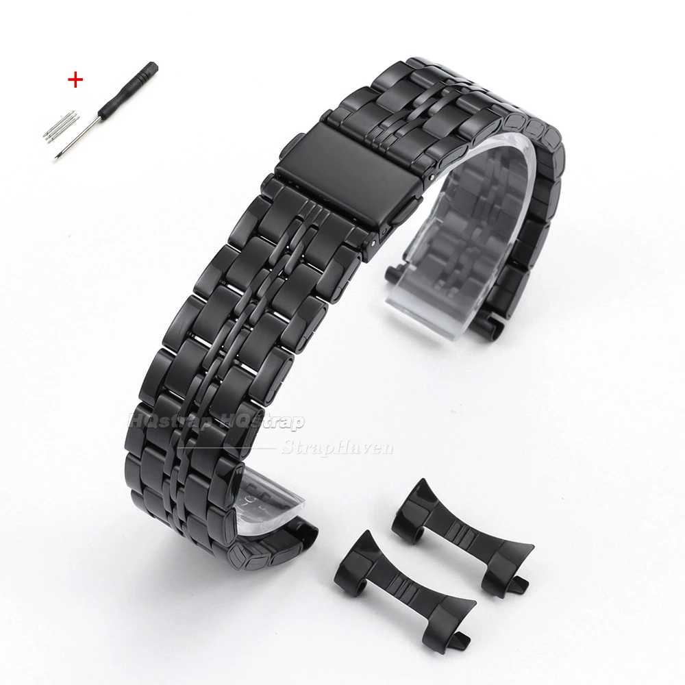 Premium Stainless Steel Watch Strap with Curved & Flat Ends - Universal Bracelet with Folding Buckle, Multiple Sizes Available