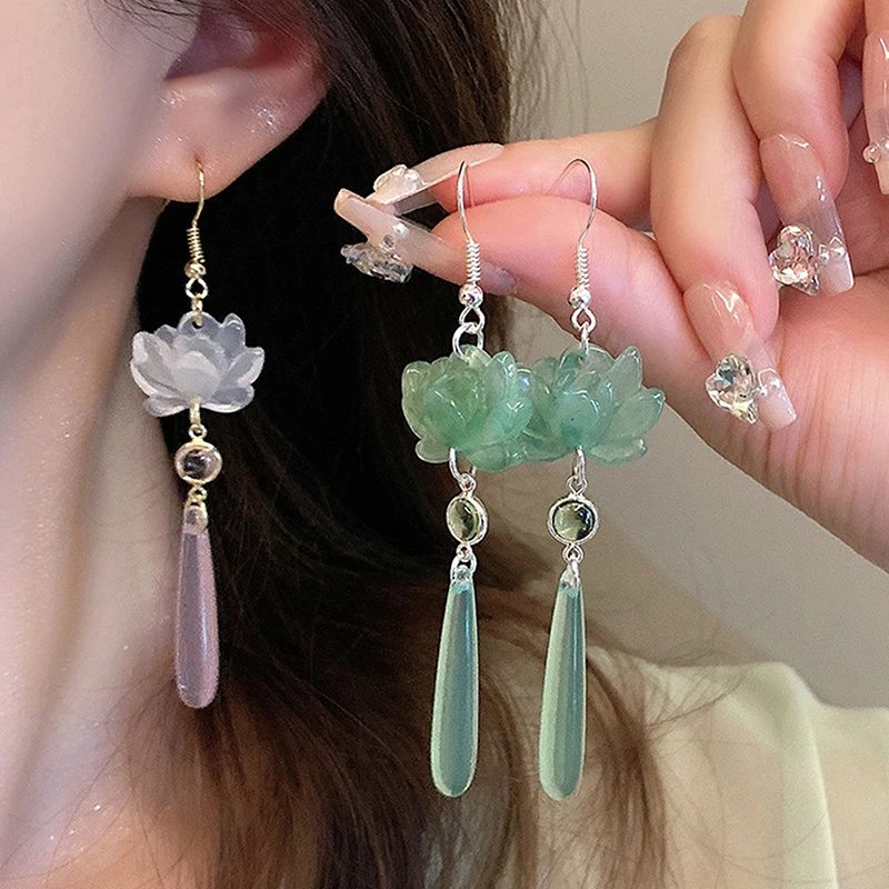 Orecchini Pendenti Donna Argento 925 A Goccia Con Nappe E Foglia Di Loto, Gioielli Ipoallergenici Vintage, Regalo Idea Compleanno E Festa Della Mamma