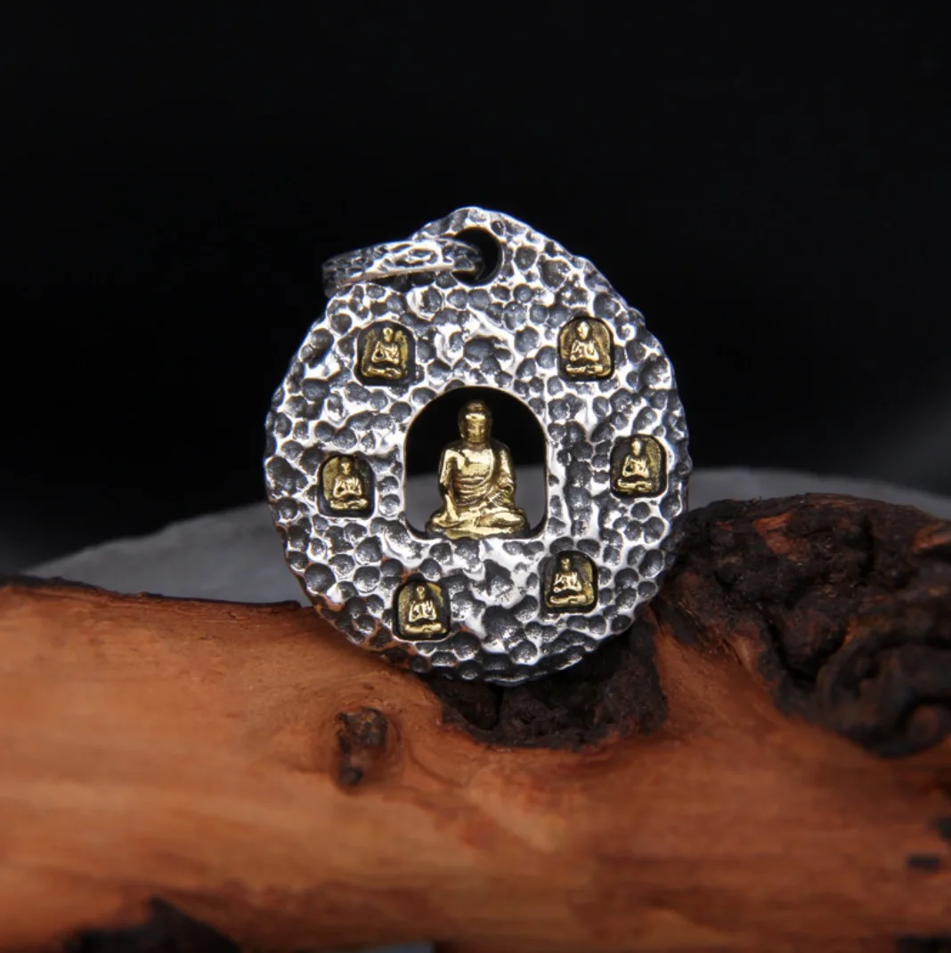 

S925 Sterling Silver Mogao Kiln Stone Kiln Pendant Texture Rock Personalized Creative Men's and Women's Pendant