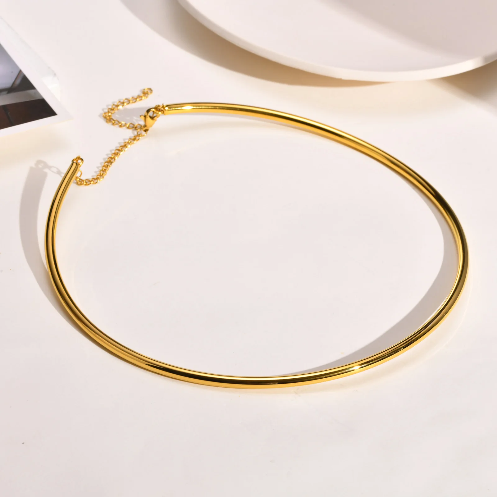 Vnox Minimalist Women Torques Gift Jewelry, Gold Color Stainless Steel 4MM Wide Chain Choker Necklace