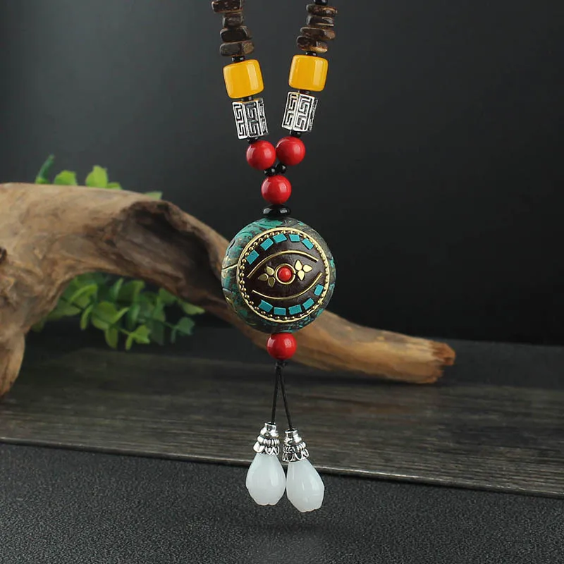 

Handmade Nepal Buddhis Pendant Necklace Ethnic Long Jewelry Gifts For Women