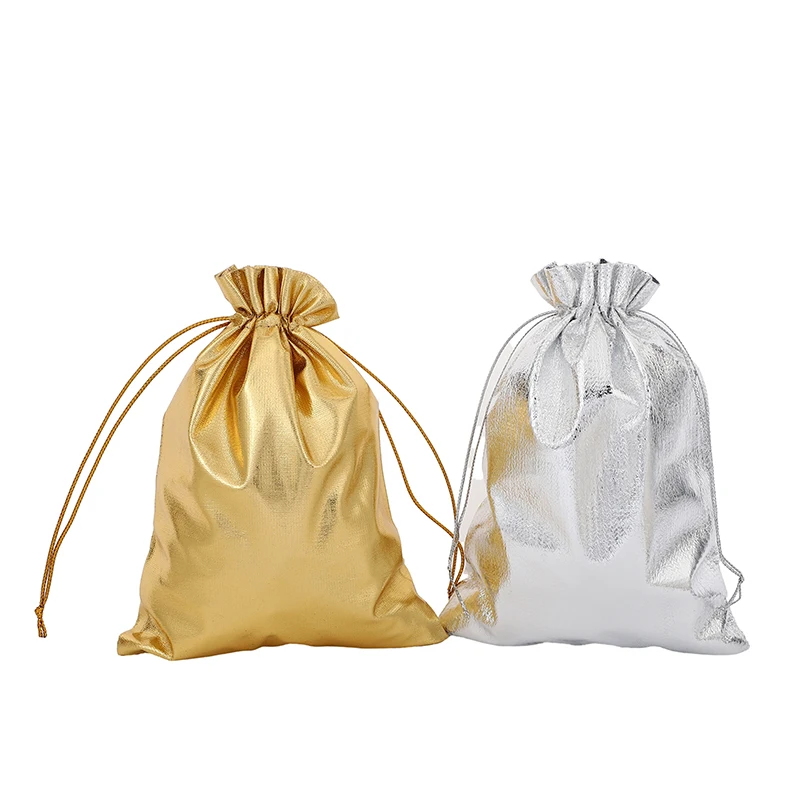 100pcs/lot 9x12cm Golden/Silver Color Drawstring Pouch Bag For Christmas Wedding Party Jewelry Gift Packaging Bags clip holder clip dispenser desk organizer bags headphones earphone cable earbuds storage pouch bag random color