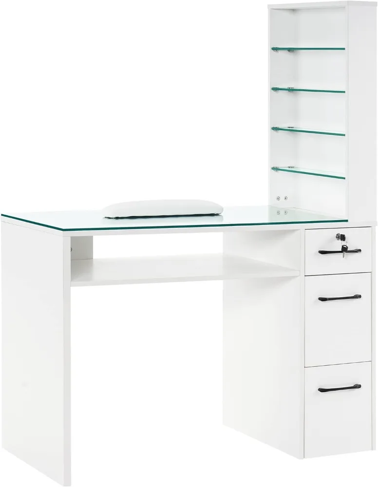 

BarberPub Manicure Table with Drawers, Storage Shelves Spa Beauty Salon Station Nail Desk 2673, 45*60*19 Inch (White)