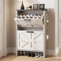 Farmhouse Slim Shoe Cabinet with 2 Flip Drawers,Narrow Rack Cabinet for Entrance Hidden Shoes, Shoe Cabinets 1