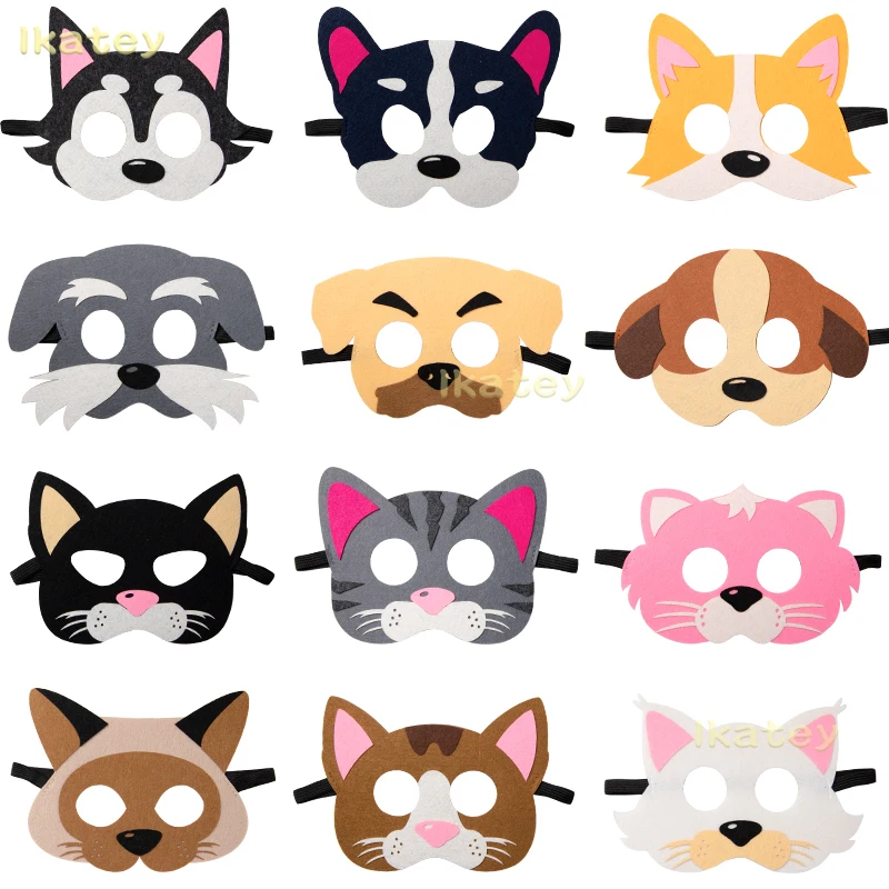 12 Pcs Felt Toy Masks for Kids Cat Puppy Costume Dress Up Birthday Party Pretend Play Cosplay Accessories Christmas Favor Gifts