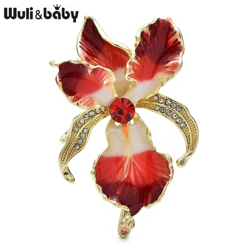 Wuli&baby Elegant Enamel Orchid Flower Brooches Beautiful Women's Clothes Bag's Plants Brooch Pins Gifts