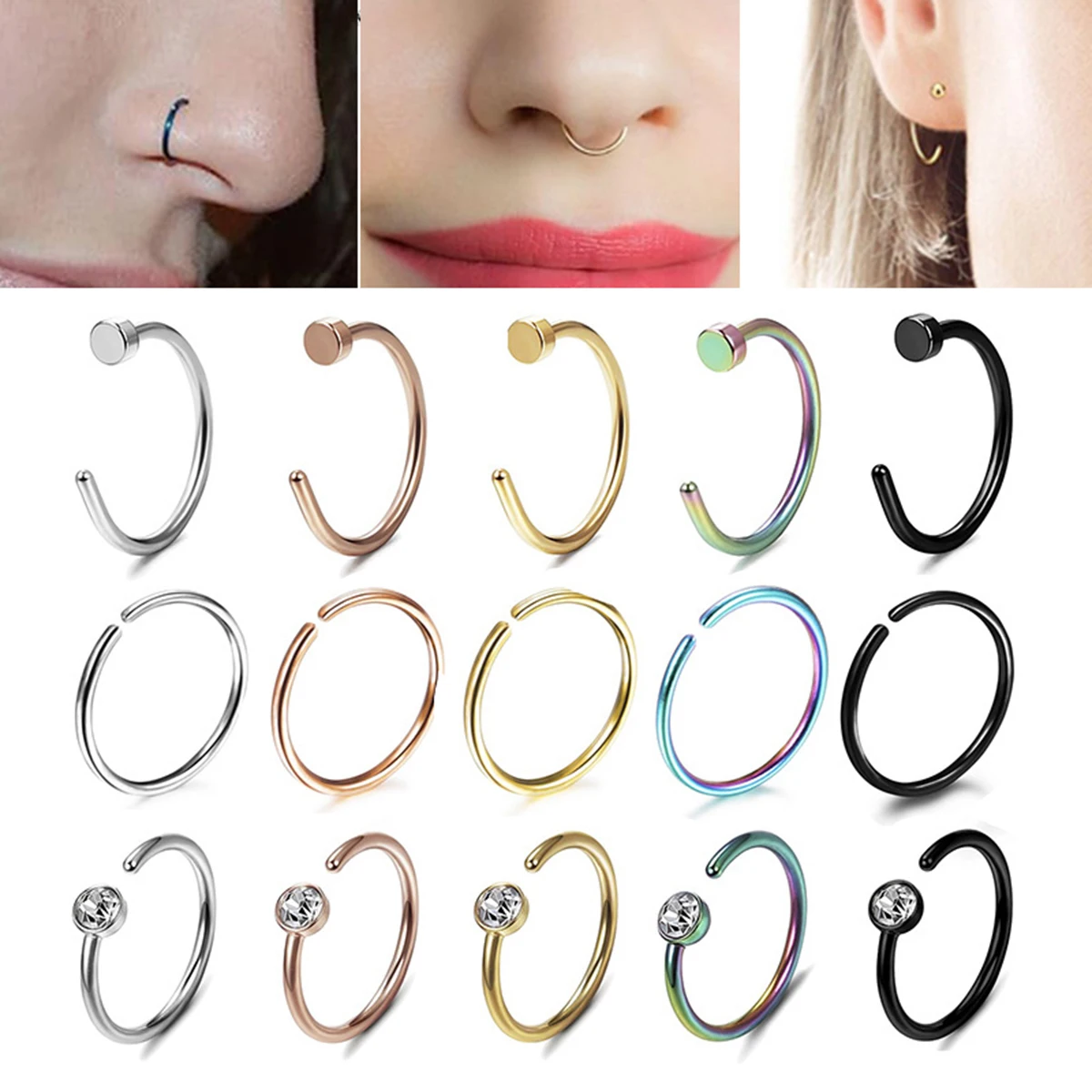 FakeNoseRingLipRingCClipLipPiercingBurunNoseRingsHoopWomen