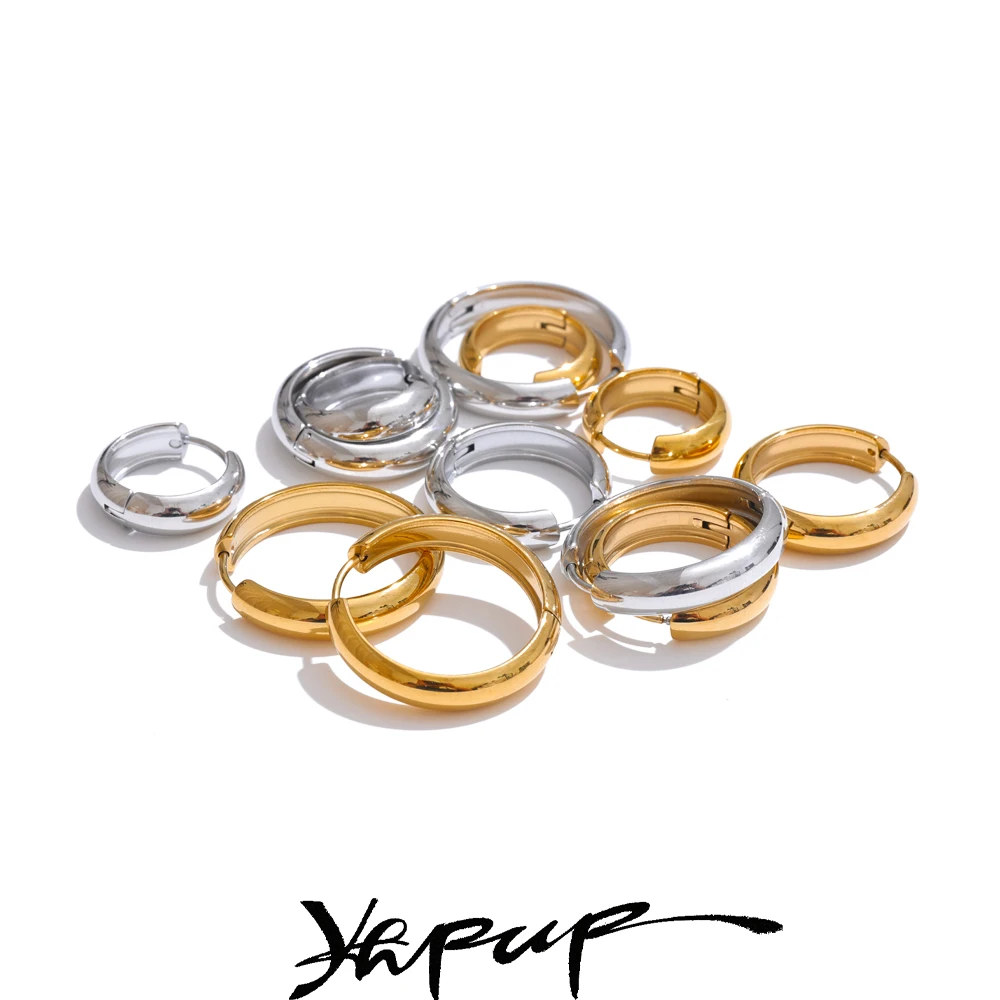 Yhpup Round Hoop Earrings 13/17/22mm Stainless Steel Unisex