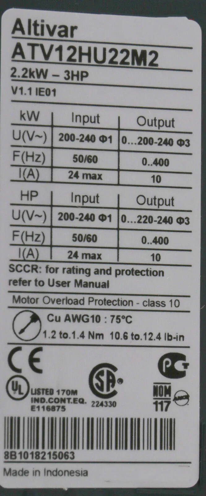 재고 인버터, 주파수 변환기, ATV12HU22M2, 2.2KW, 220V