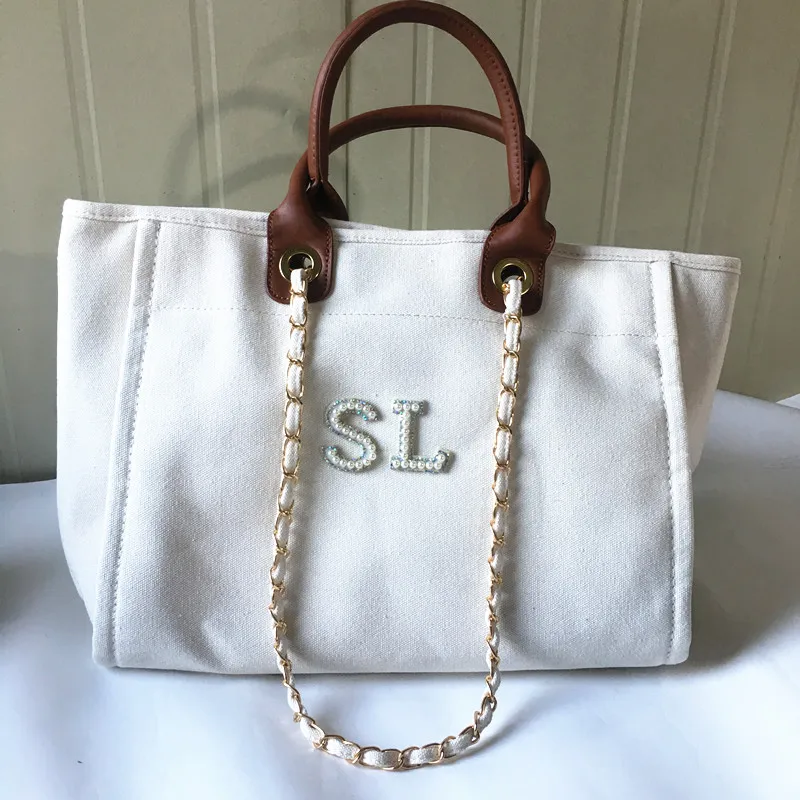Personalised LARGE Shoulder Tote Bag, Women's Handbag, Beach Bag, custom Hand Bag, Canvas Bag, Gifts For her, Chain tote bag