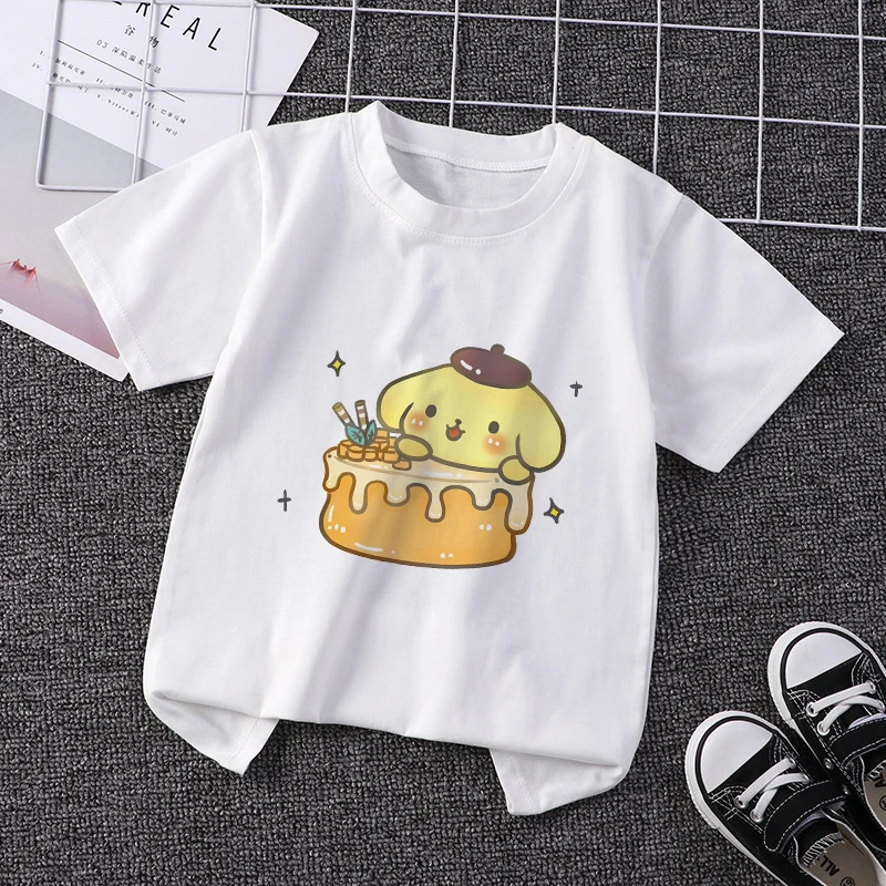 

Children T-Shirt Cartoon Purin Cake Kuromis Hellikittys Cinnamorolls Cup Kid Tee Shirt Anime Kawaii Tops Casual Clothes Boy Girl