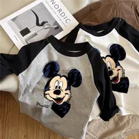T-shirt rayé Mickye Mouse pour enfants, manches Leurs lan, manches longues, dessin animé, vêtements pour bébés garçons et filles, mode printemps, 2025 6