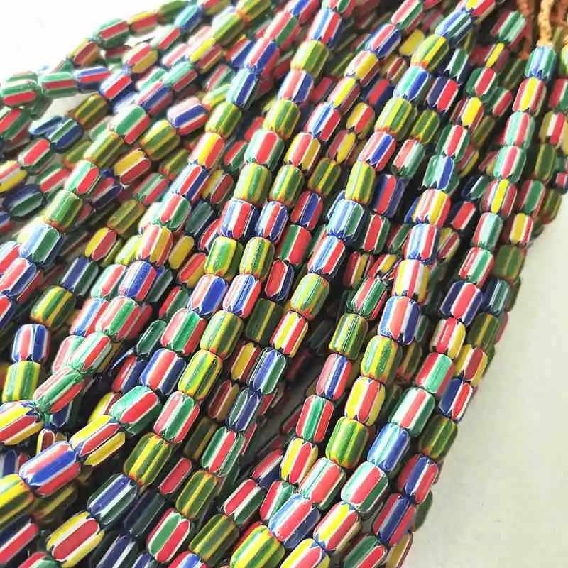 TSB0199 Nepal Hand Colorful Safron Lampwork Beads Strand Antiqued Trade Beaded Necklace
