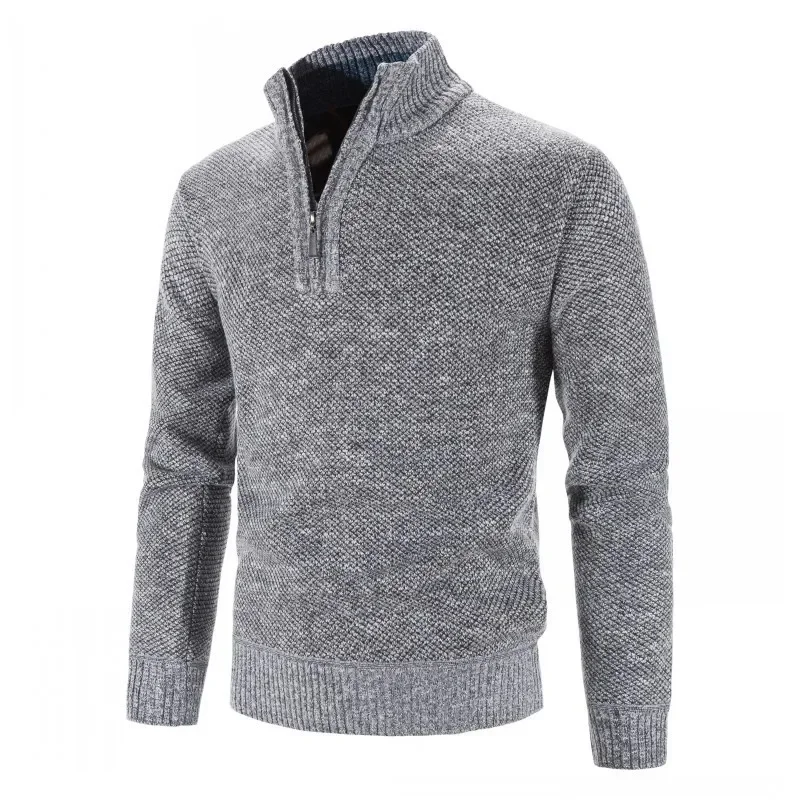 

Осенне-зимний утепленный флисовый пуловер, мужской свитер с воротником-стойкой, мужской вязаный свитер, Однотонный свитер на молнии, пальто