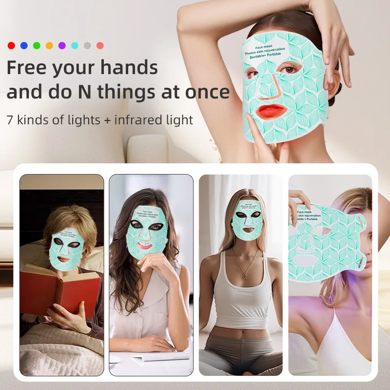 LED Facial Mask with Neck 8 color Near-infrared Red Photon Oil Control Skin Firming Whitening and Anti Redness