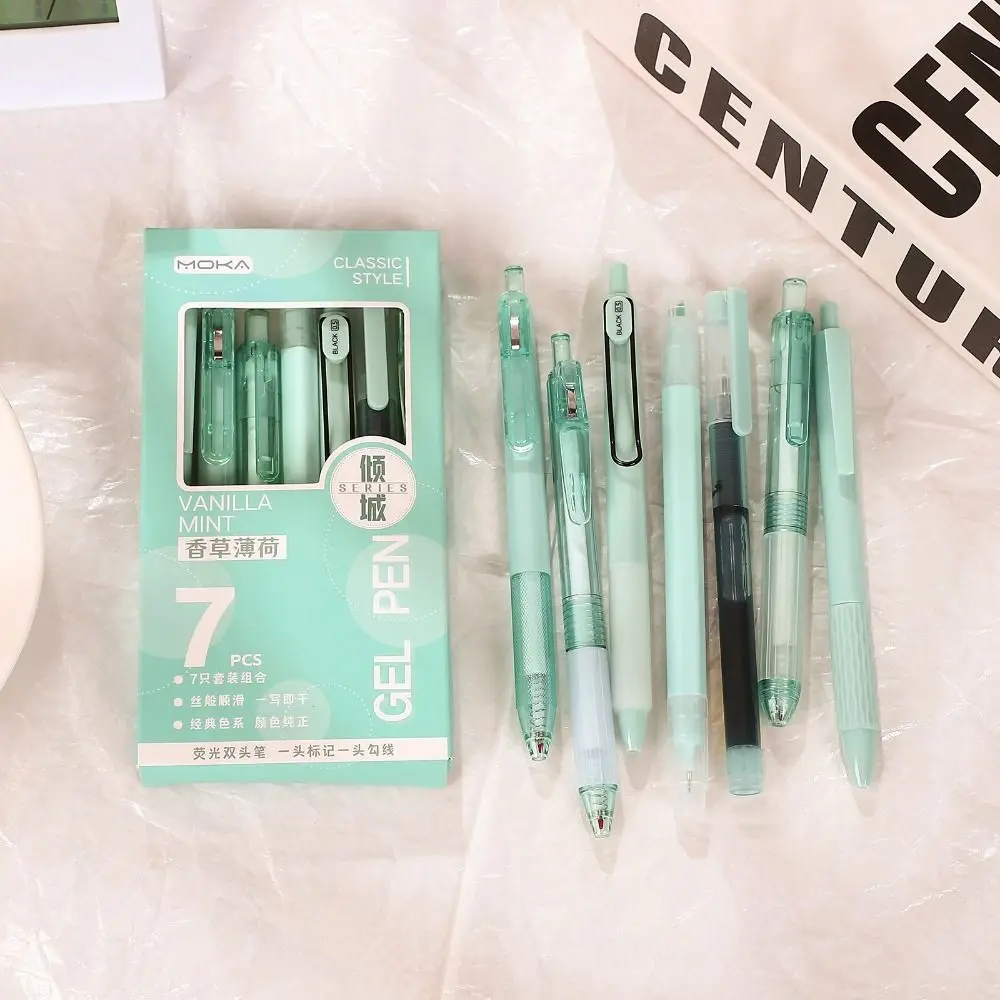 7Pcs/Set Student ST Tip Ballpoint Pen Gel Pen Highlighter Set
