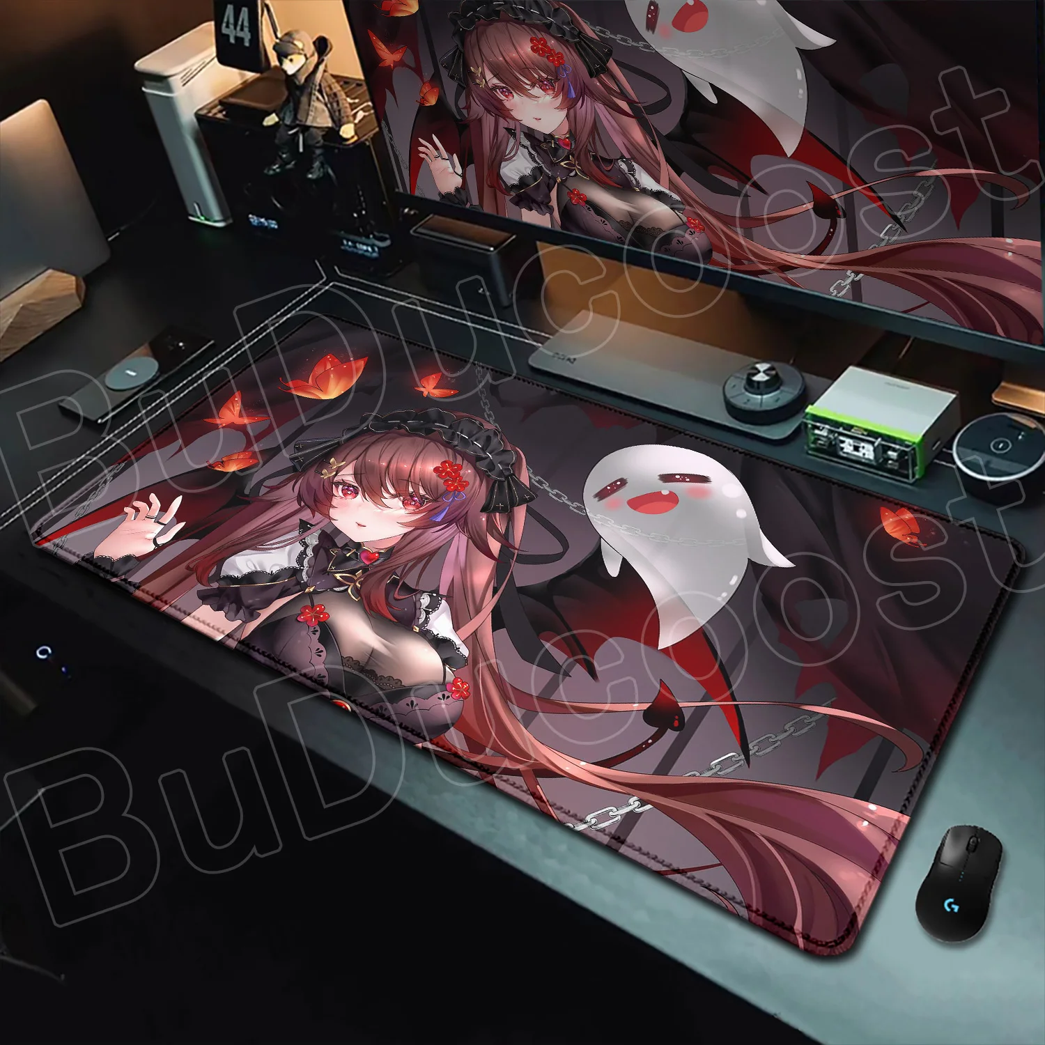 HD-Druck Genshin Impact Hu Tao Mousepad Computer Locking Edge Rutschfestes Gummi-Mauspad XXL-Tastatur Anime Cute Girl Schreibtischunterlage
