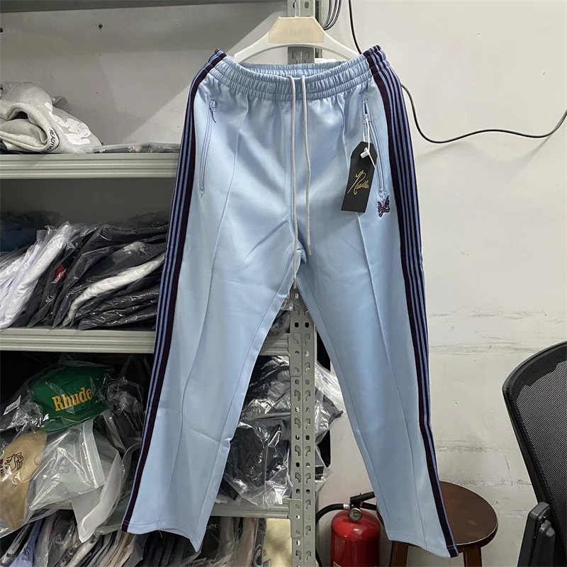 

Sky Blue Needles Sweatpants Men Women Narrow Sporty Stripes AWGE Track Pants Trousers gym