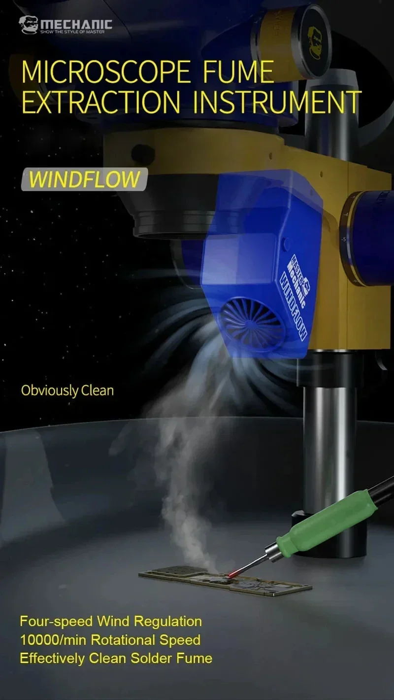 Mechanic portable microscope soldering fume extractor for phone motherboard PCB welding smoke absorb mini fan repair clean tool