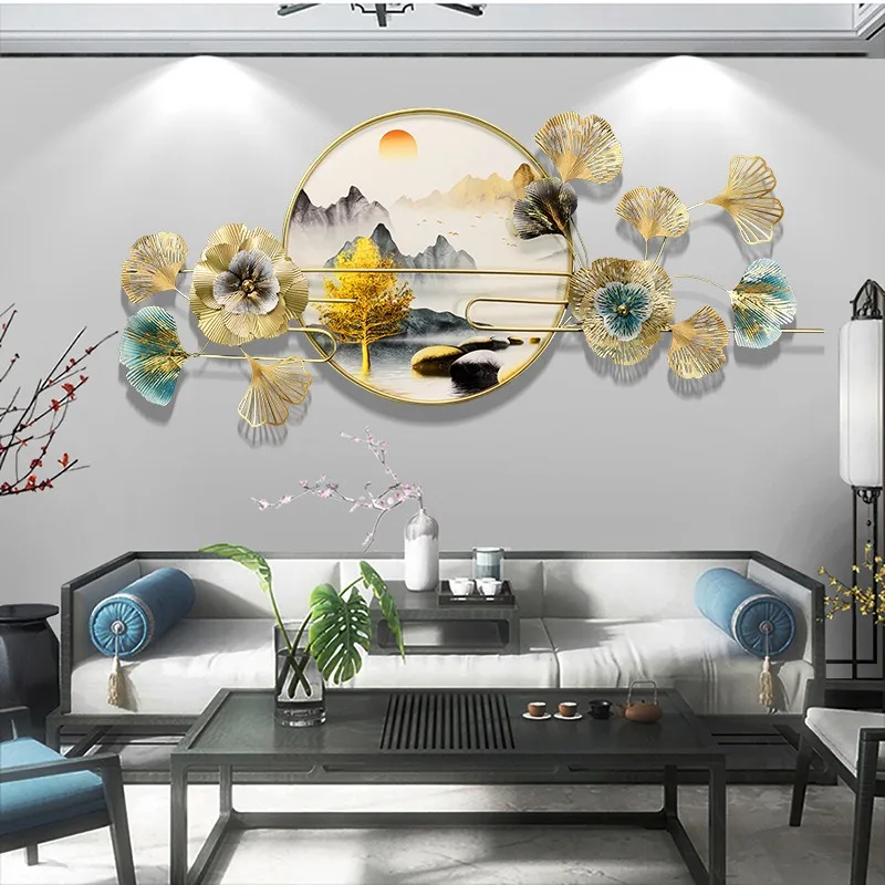 

Ginkgo Leaf Wall Decoration Luxury Metal Art Three-dimensional Wrought Iron Hanging Decoration Sofa Background Wall Hanging