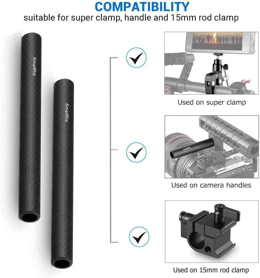 15mm Carbon Fiber Rod - 6'' Long for 15 mm Rod Support System (non-Thread) Pack