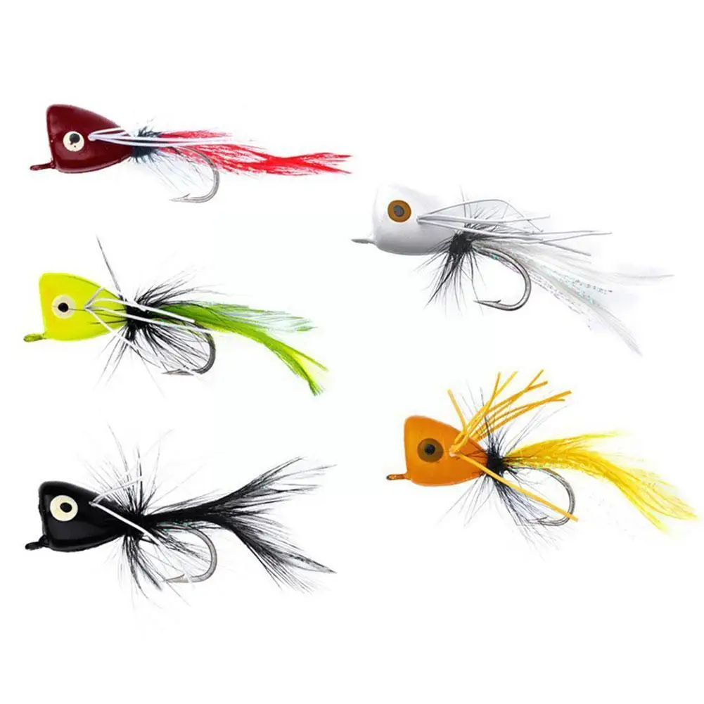 5Pcs Foam Float Fly Fishing Poppers with Jig Head for Bass Bluegil