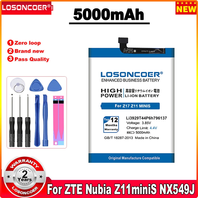 

LOSONCOER 5000mAh Li3929T44P6h796137 Battery For ZTE Nubia Z11 miniS NX549J Z17 mini NX569H NX569 NX529J