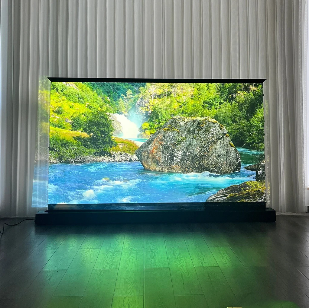 72-150 Inch Smart Voice Control Floor Rising Projector Screen 16:9 8K Grey Crystal Long Throw ALR Motorized Projector Screen 1 2 inch h120blx01 0 390x390 resolution amoled 350 brightness lcd display round screen mipi interface smart wearable