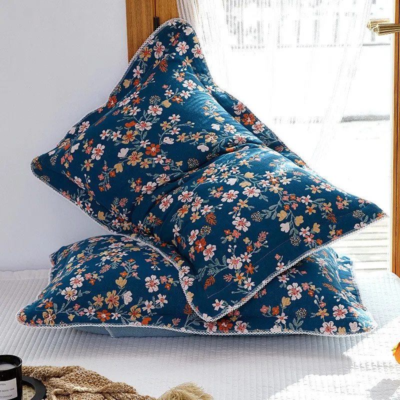 2 PCS Full Cotton Pillowcase Adult Kids Large Size 4 Layers Muslin Cotton Pillowcase Bedding Pillow Case With Lace Bordure