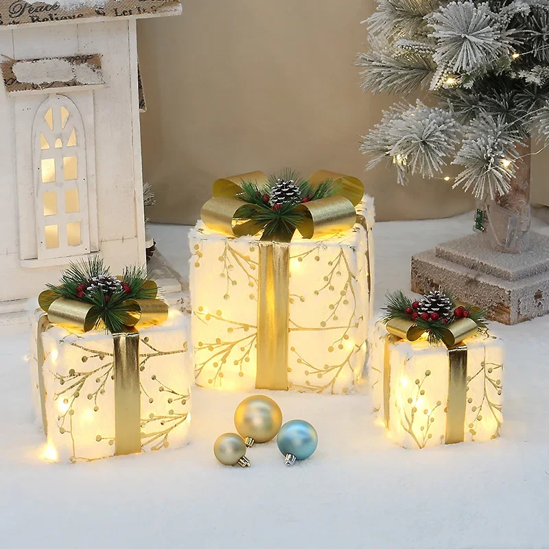 

Christmas Gift Boxes Sets with LED Lights Christmas Tree Skirt Ornament 2023 Merry Christmas Navidad Decor 2024 New Year Gifts