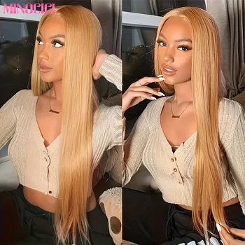 Bone Straight Honey Blonde Human Hair Wigs #27 13x6 HD Transparent Lace Front Wigs For Women Pre Plucked 200% Density 30 Inch 1
