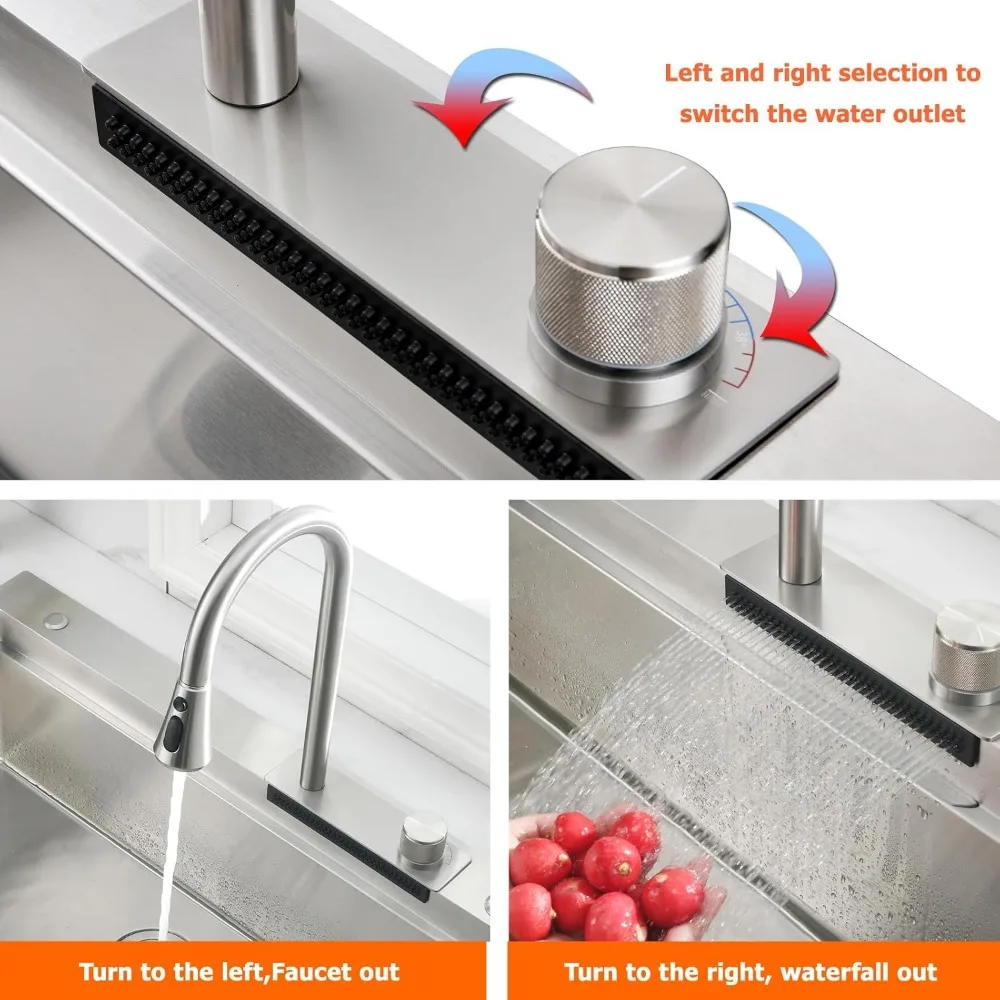 33 Inch Drop In Kitchen Sink With Waterfall Faucet-Kitchen Sink 33×22 Drop In Workstation Kitchen Sink 16 Gauge Stainless 3