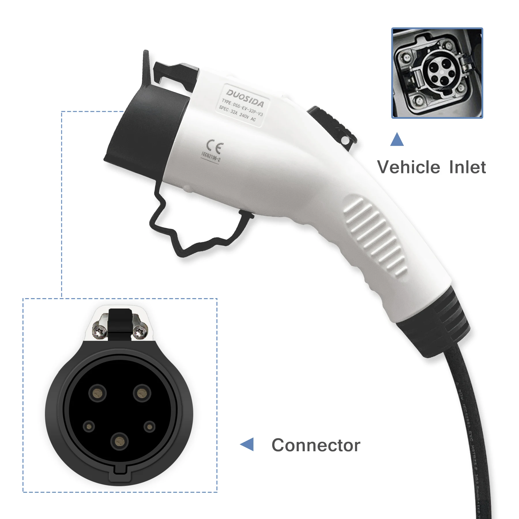 

Duosida Type 1 ev charging plug 16A 32A 40A 50A for EV connectors SAE J1772