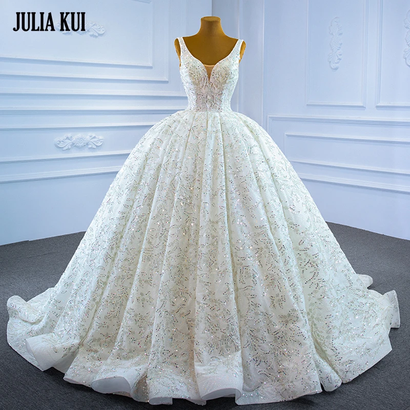 

Julia Kui Luxury Beading Pearls Embroidery Lace Of Ball Gown Wedding Dresses