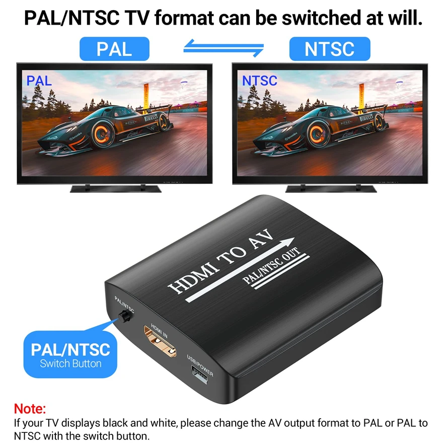 HDMI-compatible TO RCA Composite Scaler Converter 1080P HDMI TO AV Video Adapter Support NTSC PAL Output For For HDTV Projector